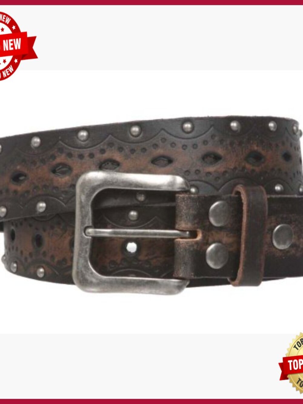 1.5" Snap Perforated Embossed Solid Leather Belt for Women - Picture 2 of 5